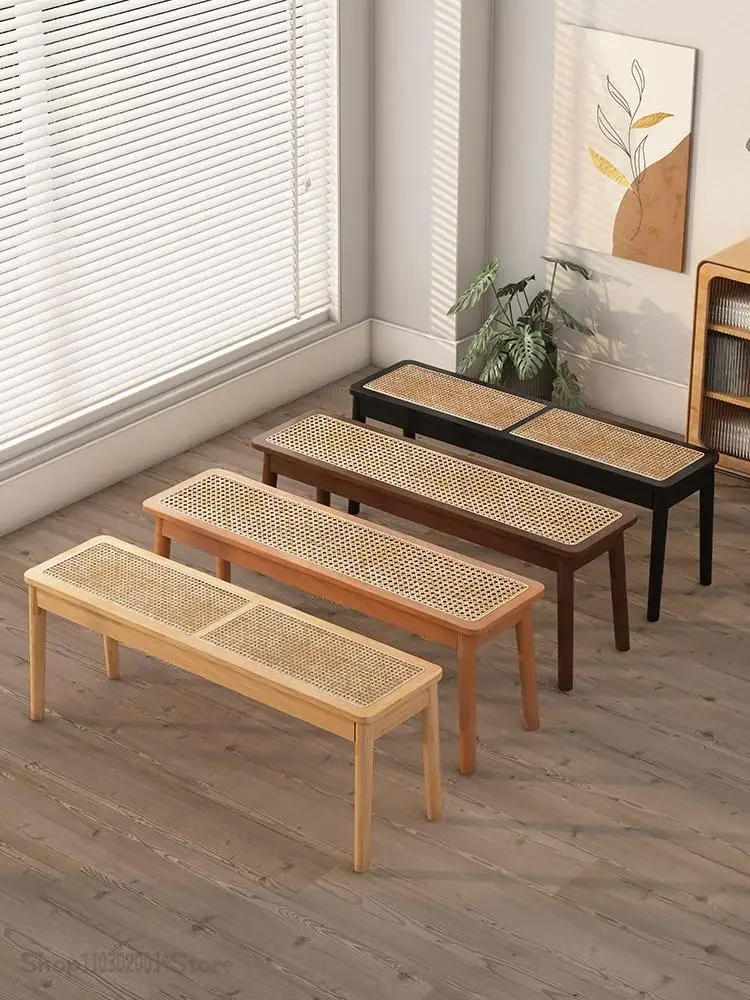 

Rattan Bench Chandigarh Chair Household Solid Wood Dining Chair Japanese Style Log Long Bench Bed End Stool Shoe Changing Stool