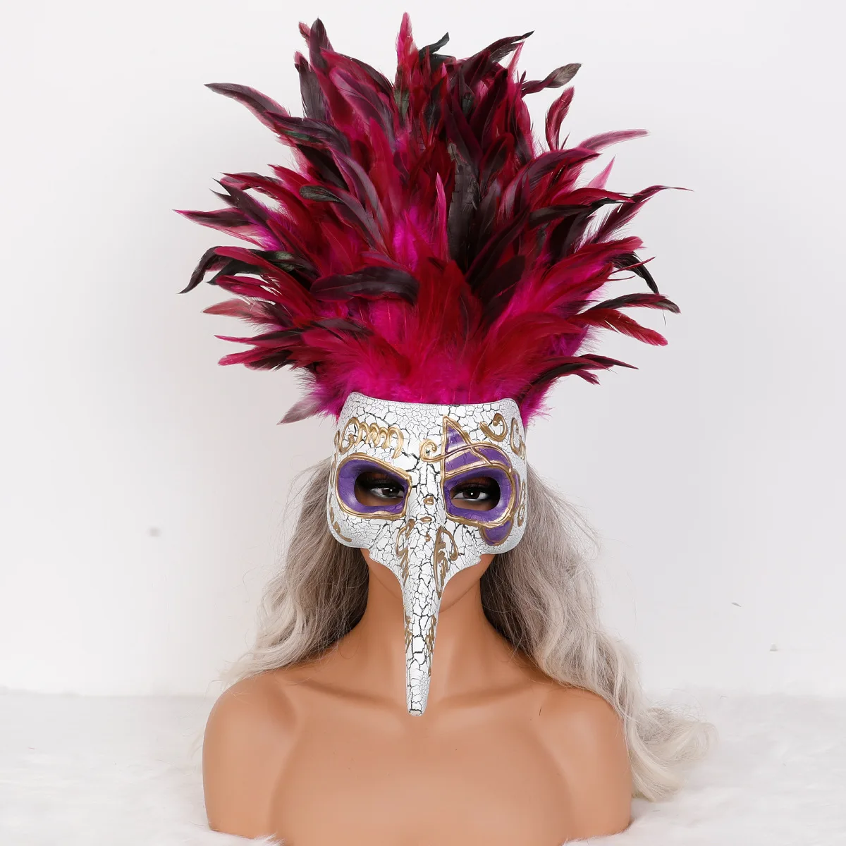 Karneval High-End Venezianische Maske Lange Nase Bemalte Feder Masken Party Leistung Maskerade Requisiten Ostern Zubehör