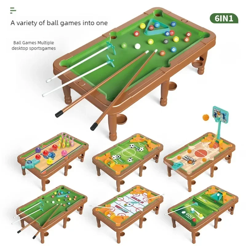 Multiplayer Party Games Toys 6-in-1 Functional Billiards Table Football Basketball Friends Interactive Ball Games Table Toys Set