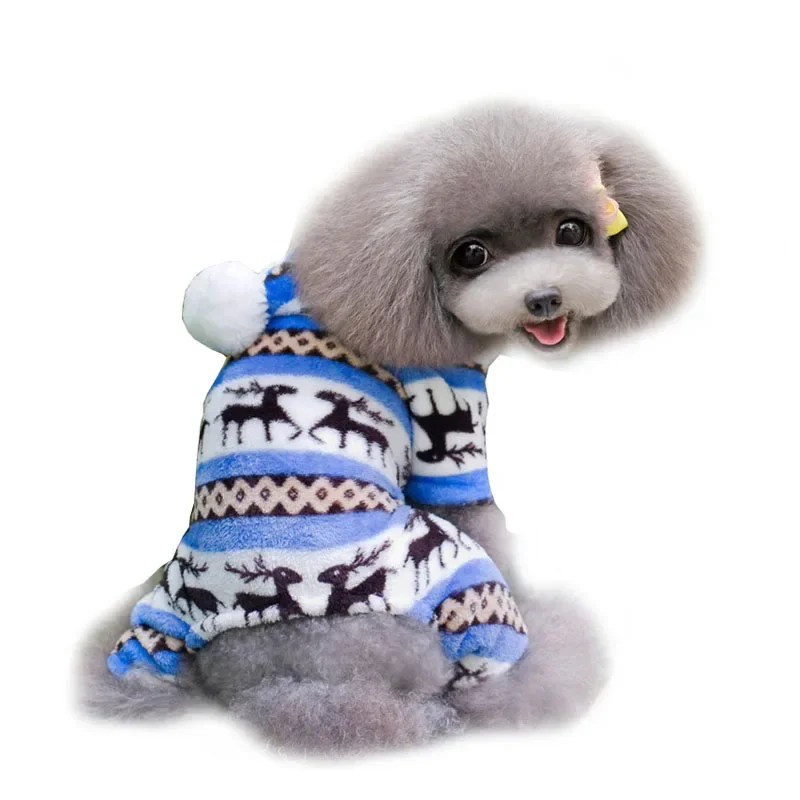 The New Autumn And Winter Snowflake Soft Fleece Dog Clothes Pet Dress Pattern Coral Velvet Deer Christmas Puppy Coat Four Ha