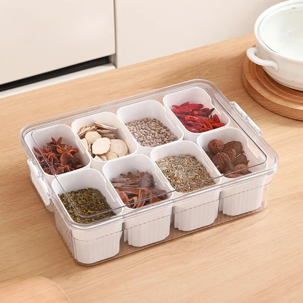 Portable Snack Tray with Lid Divided Serving Tray with Lid 8-compartment Spice Storage Box Transparent Organizer for Candy