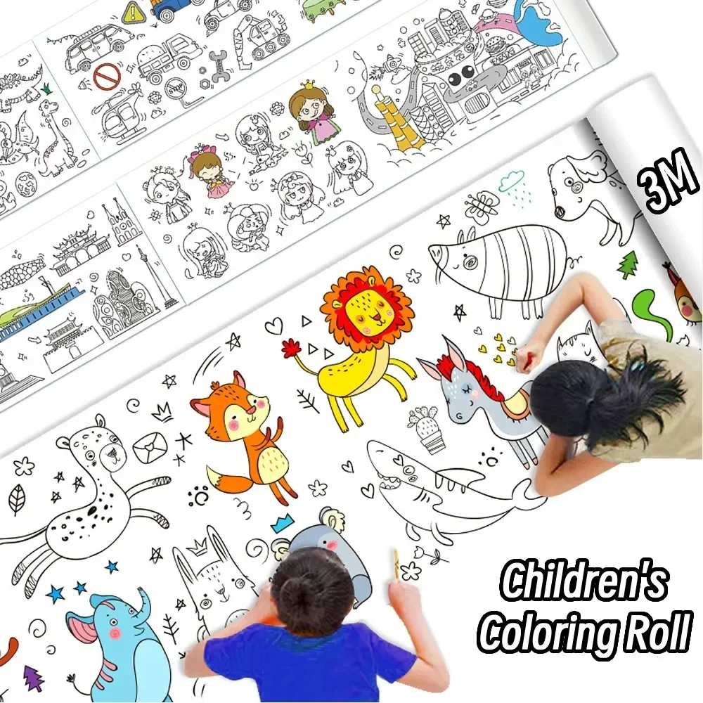 3M Children's Drawing Roll DIY Coloring Paper Roll Graffiti Scroll Color Filling Painting Paper Paper-cut Kids Educational Toys