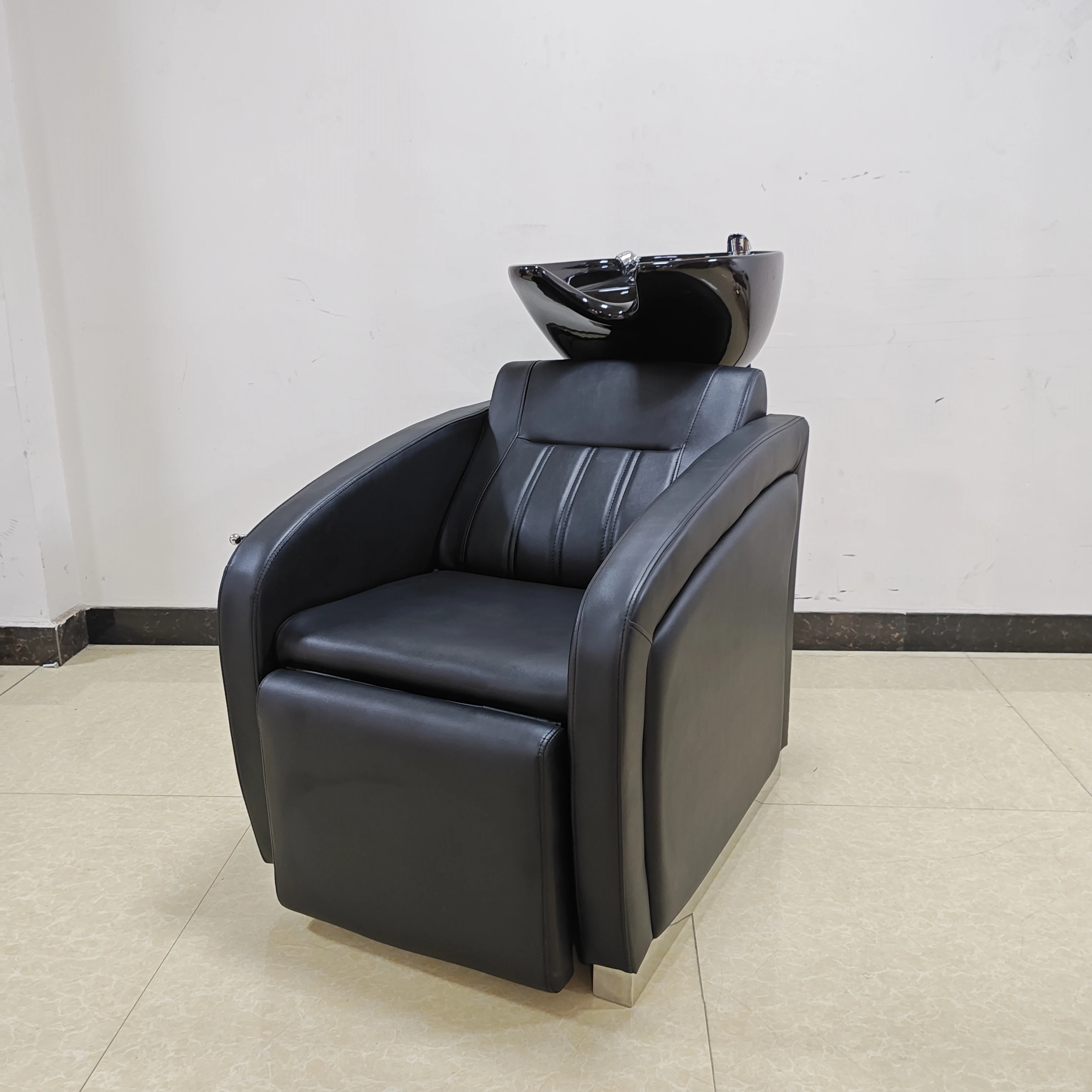 

!@！@Modern Comfortable Adjustable Stainless Steel Shampoo Chair Ceramic Basin Eco-Friendly Salon Furniture for Hotels LivinRooms