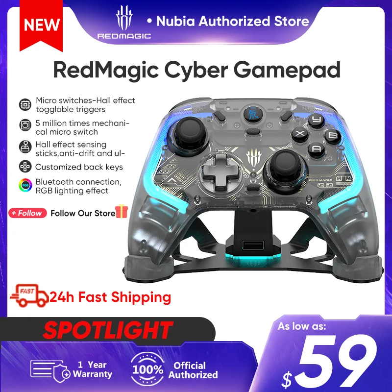 

RedMagic Cyber Геймпад Hall Джойстик Bluetooth ПК Контроллер с зарядной док-станцией для Nintendo Switch PC Gamer IOS Android Steam