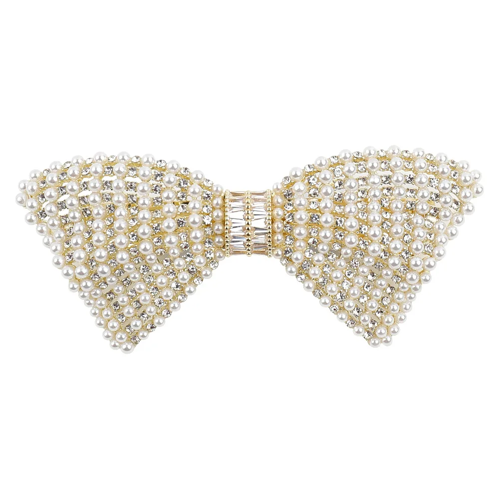 Vintage Pearl Bow Spring Hair Clip Micro Paved Zircon Large Elegant Shiny For Women Half Up Hair Accessories Gold Silver Styles