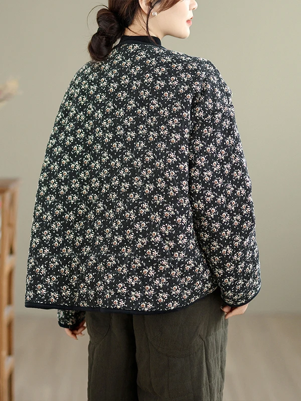 الكورية Sle الأزهار طباعة جولة Ne أسفل القطن Jaet المرأة زائد حجم فضفاض صالح الرجعية Sle معطف الشتاء طويل Sve