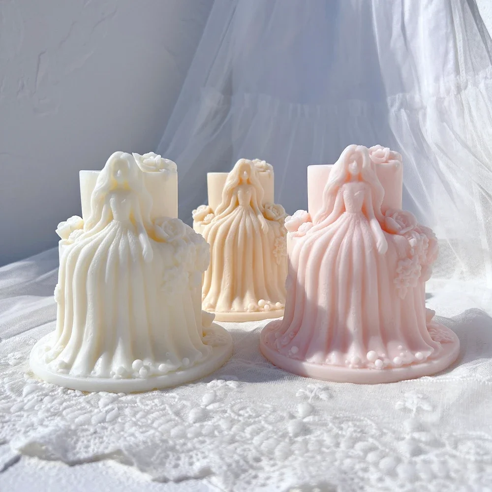 Two Designs Beautiful Girl Doll Cake Art Silicone Mold Princess Wedding Dress Cake Shape Candle Mold Valentine's Day Gift