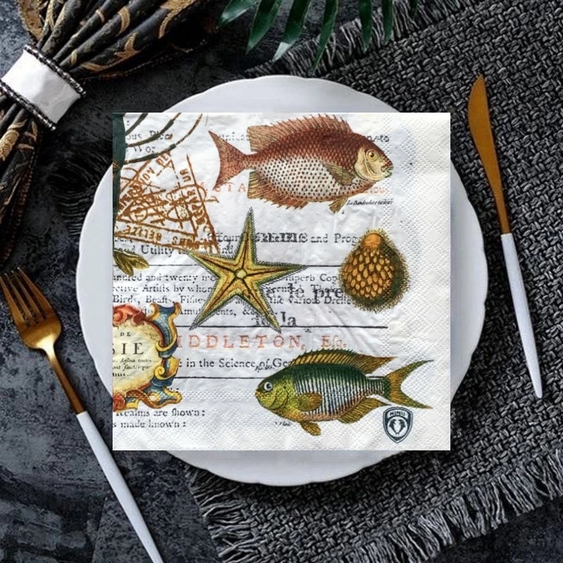 20 шт./пакет, классическая морская перганизм, декупажная бумажная салфетка, морская звезда, осьминог, коралловые бумажные салфетки для вечеринки, посуда, принадлежности