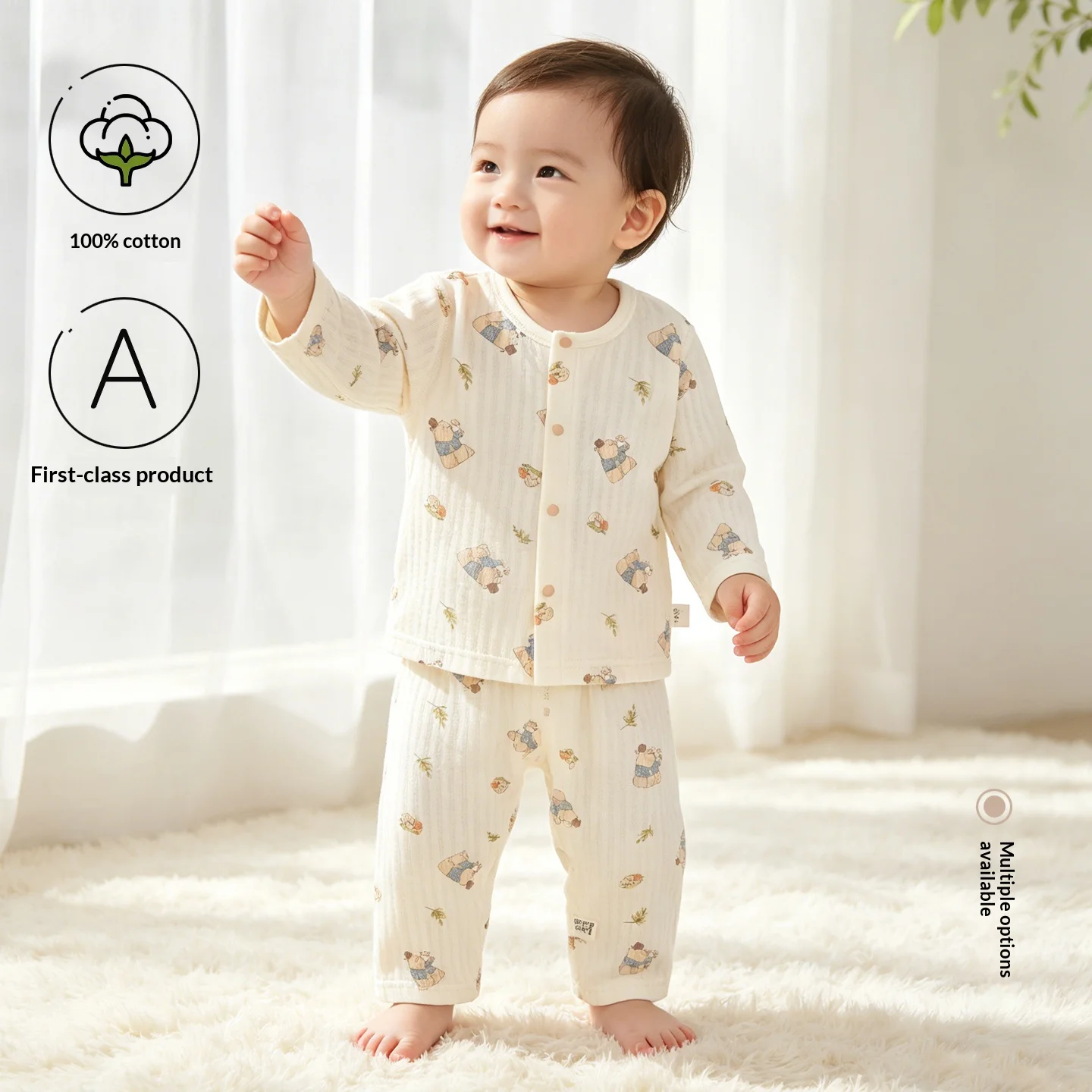 Pure Cotton Long Sleeve Summer Infant Toddler Air-Conditioned Room Separate Suit Baby Close-Fitting Breathable Clothes Set