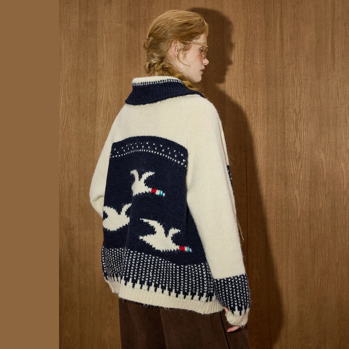 Cárdigan de Jacquard Preppy para mujer, chaqueta de punto Vintage, jersey de felpa suave, abrigo de estilo académico, ropa de descanso relajada, invierno 2025