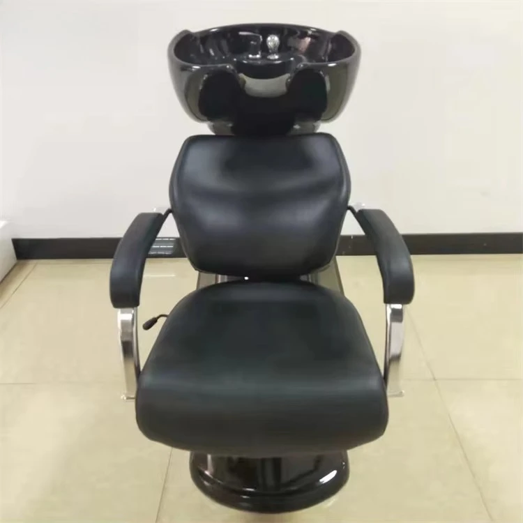 Black Modern Shampoo Chair with Ceramic Basin   Color Salon Furniture Shampoo Bed for Hairdressing Station
