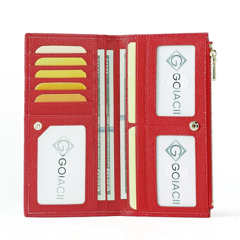 Western RFID Blocking Ultrathin Card Slot Leather Women Wallet Fashion Zipper Large Capacity Purse for Ladies