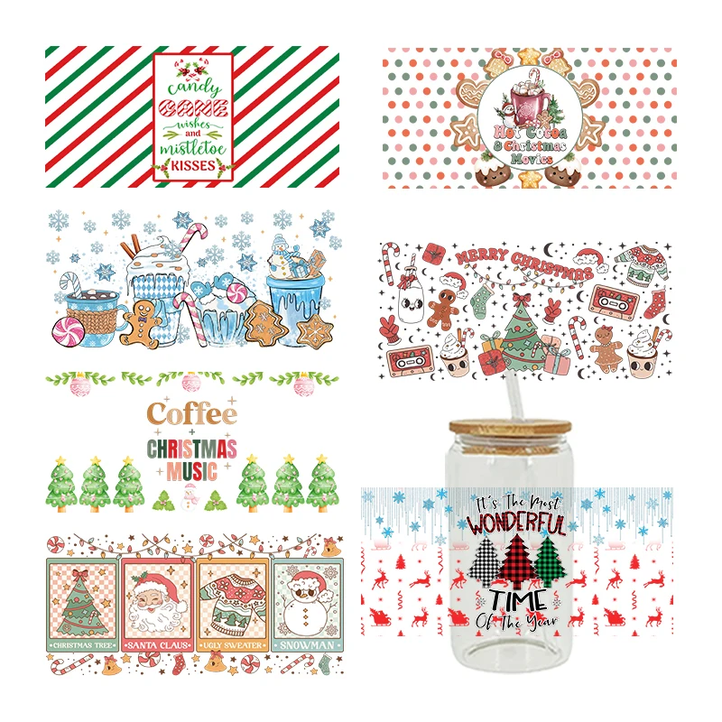 UV DTF Transfers Stickers, 16oz, Cup Wraps, New Year, Merry Christmas Printed for DIY Glass, Ceramic Metal Leather, Etc. D4354