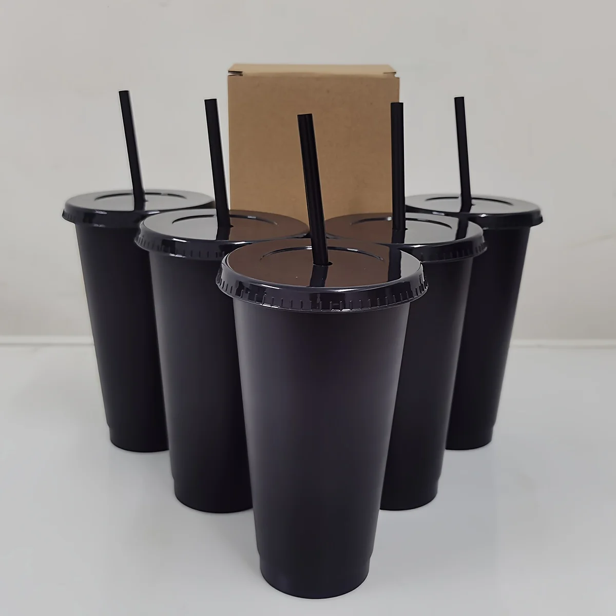 5pcs, 24.01oz Tumblers With Lids And Straws Reusable Plastic Cups Iced Coffee Large Water Bottle Party Cold Mug Summer Drinkware