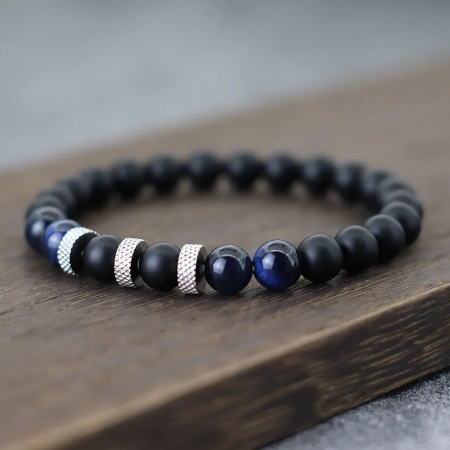 Stylish Natural Stone Bracelet Men Apparel Accessories 8mm Onyx Phoenix Tiger Eyes Energy Braslet Healing Casual Homme Pulseira