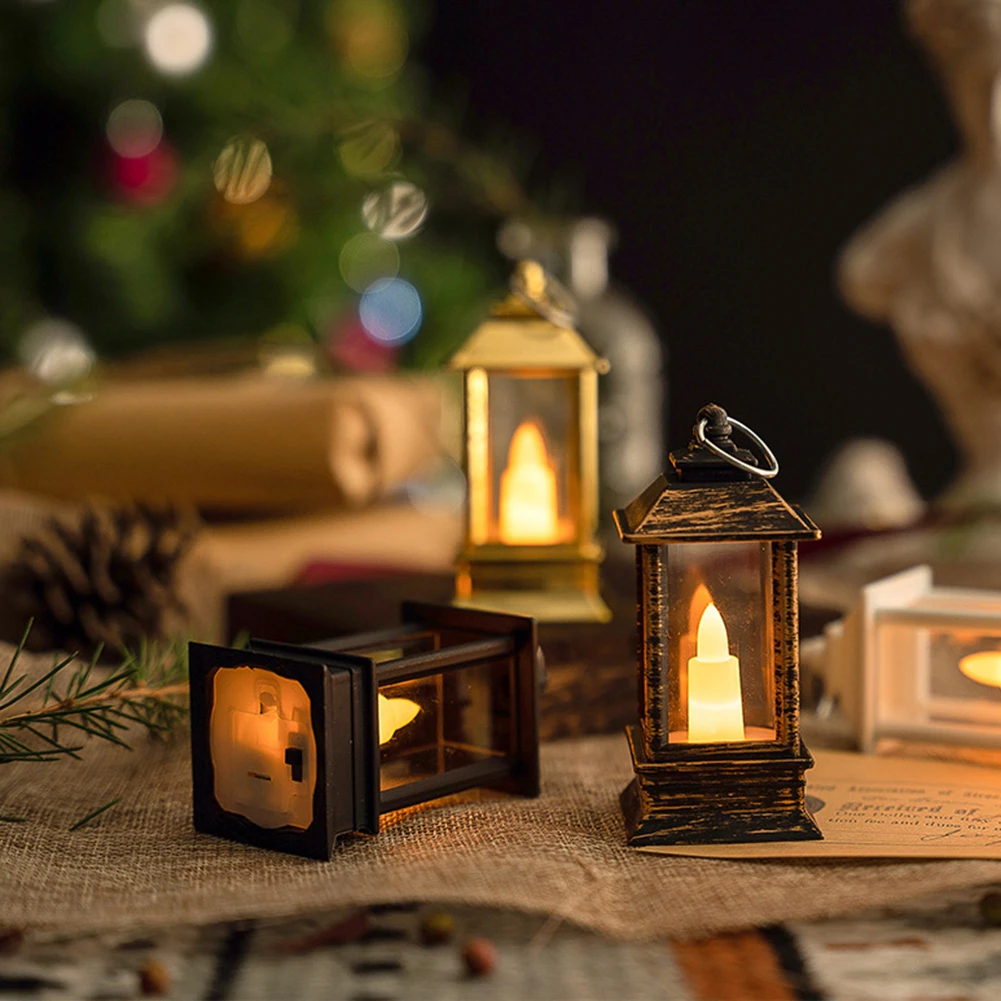 LED Electronic Candle Light Smokeless Flameless Mini Square Vintage Candle Lantern Outdoor Hanging Lanterns Halloween Decoration