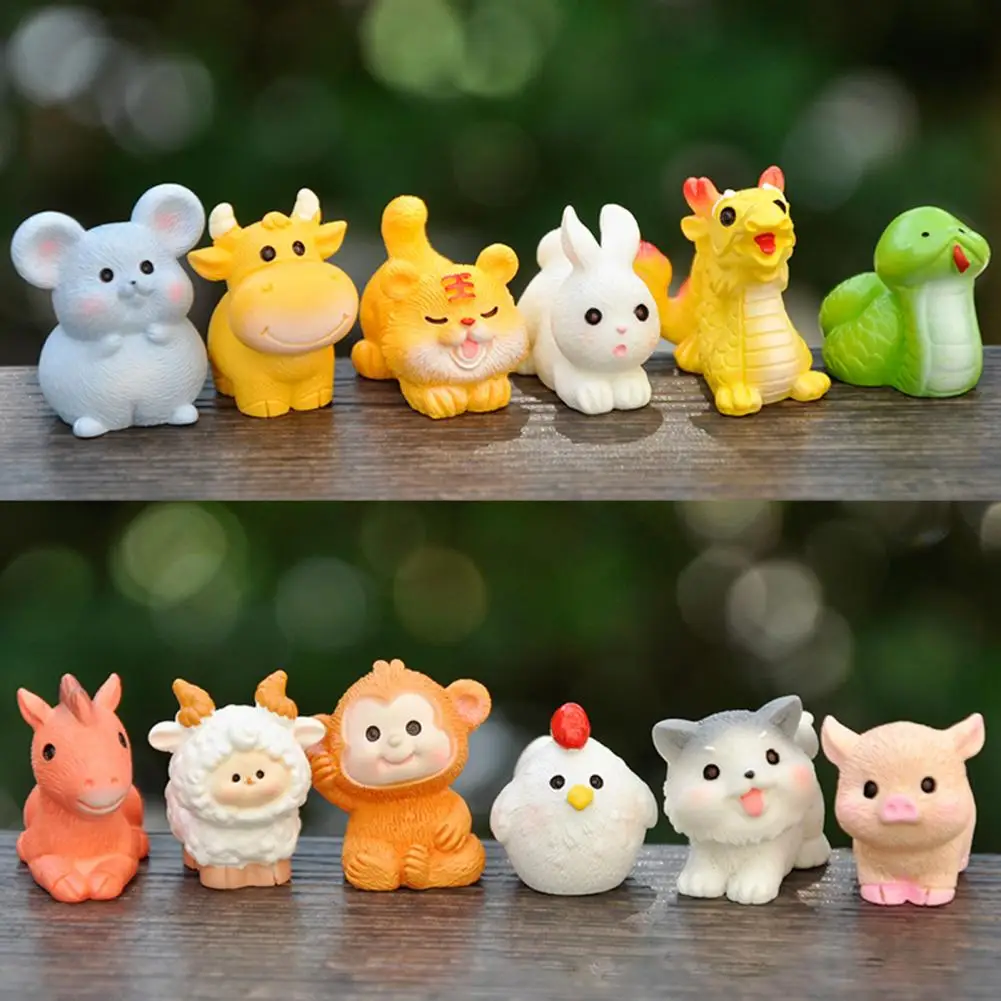 2.9cm Resin Animal Statue Mini Chinese Zodiac Colorful Dragon Rabbit Miniature Figurine Cute Zodiac Ornament Home Room Decor