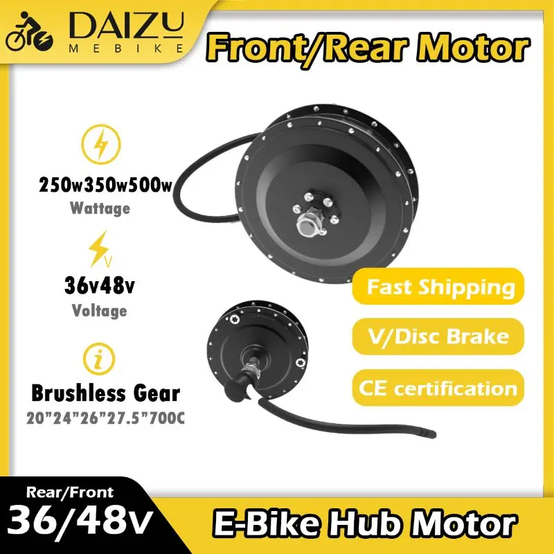 Electric Bicycle Hub Motor 36V 48V 250W 350W 500W Brushless Gear Hub Motor 20”24”26”27.5”700C Electric Bike Front Rear Drive