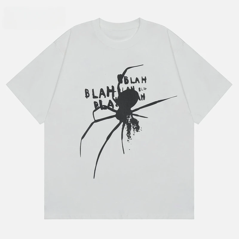 Hip Hop Men T-Shirt Oversized Spider Graphic Acubi Korean Gothic Grunge Egirl Short Sleeve Tops Aesthetic Streetwear Y2k Clothes