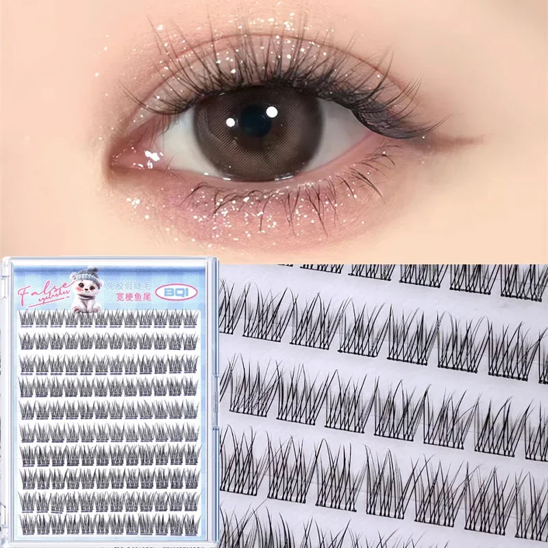 120 Pcs/Box 3D Fish Tail Silk False Eyelashes Individual Cluster Lashes Makeup Flared Tools Natural 11mm Cluster Eye Lashes