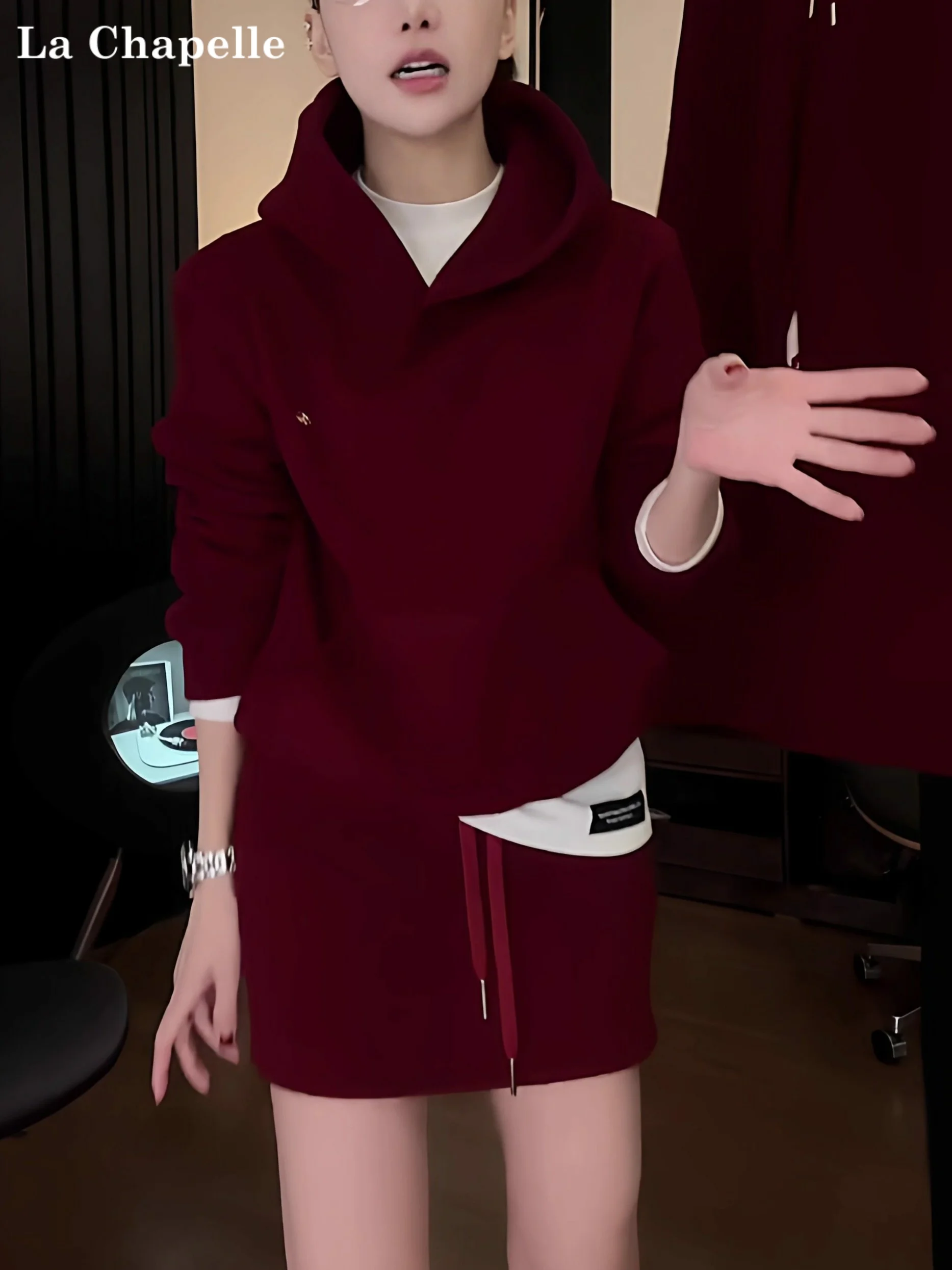 

La Chapelle Casual Sportswear Set Women's Spring Autumn Winter Sli High-End Red Sweatirt f Skirt Two-Piece Set