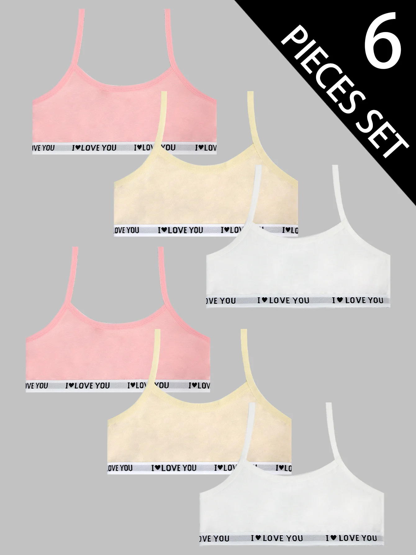 

6-Pack Girls' Preteen Sports Tank Tops 8-12 Years Old Pink Comfortable Elastic Breathable Adolescent Half-Tank for Growth Period