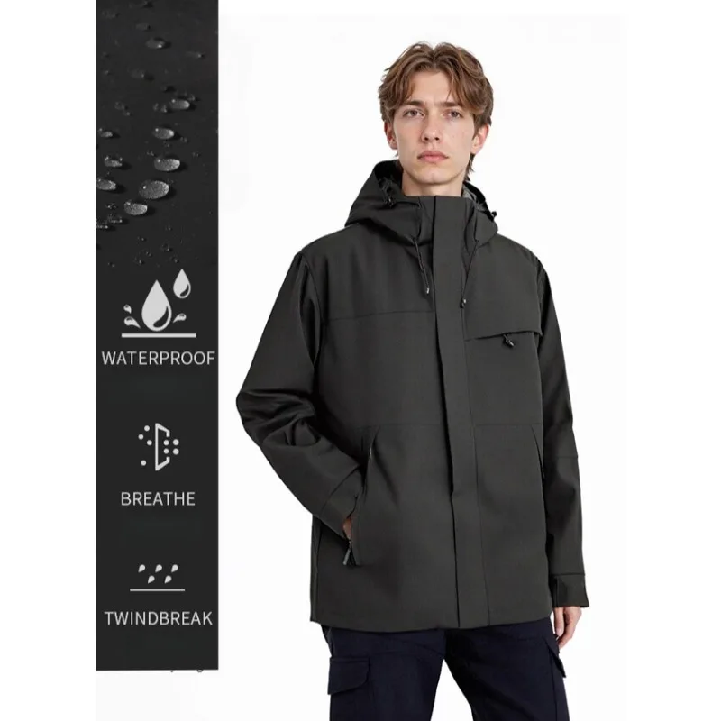 

2025 New Autumn Winter Couple Windbreaker Detachable Lined Waterproof Windproof Hiking Jacket Outdoor Thermal Coat Warm Tech