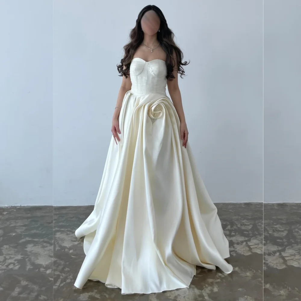 

Customized Charmeuse Pleat Sweetheart Neck A-line Floor-length Bespoke Occasion Dress Woman Elegant Party Wedding High Quality