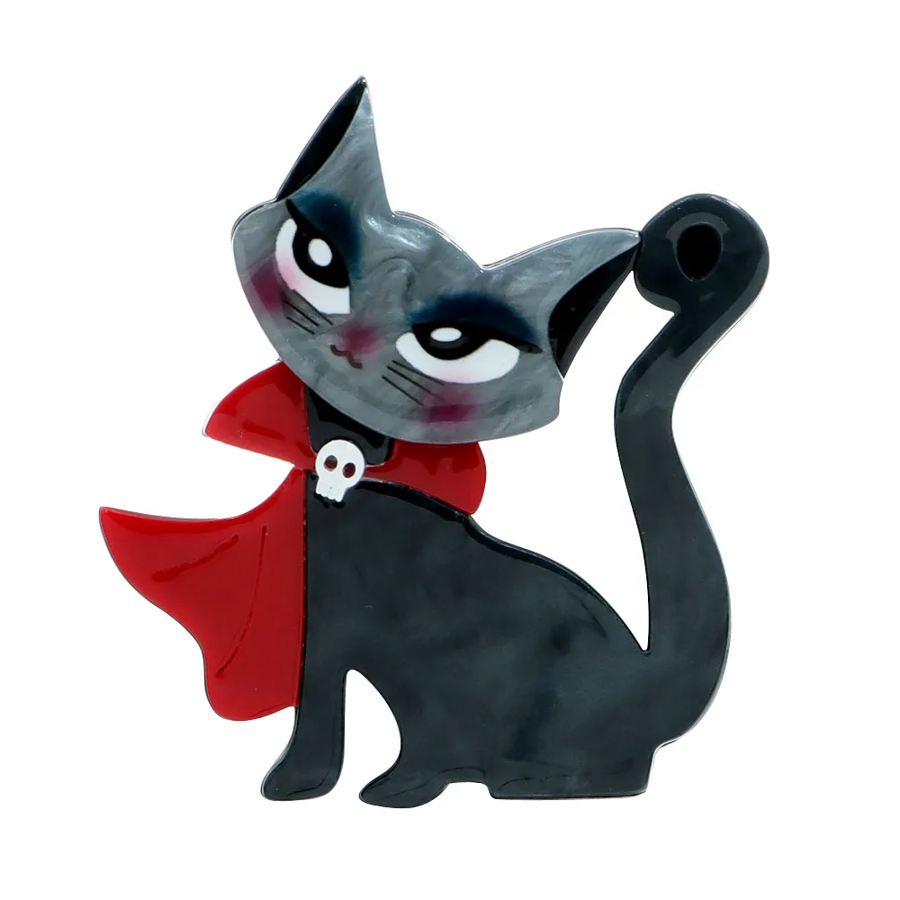 CINDY XIANG Acrylic Handmade Cute Wear A Red Cloak Black Cat Brooch Halloween Pin New Arrival