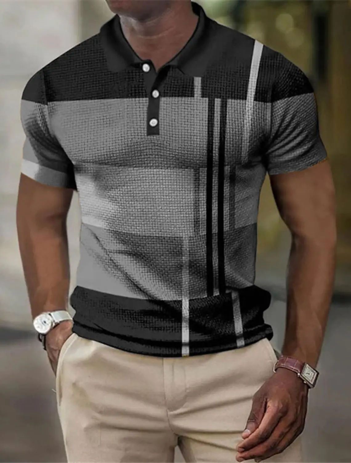 Polo Shirt Men\'s Striped Graphic Print Geometric Cuff 3D Print Outdoor Street Short Sleeve Printed Button Clothing Fashionable