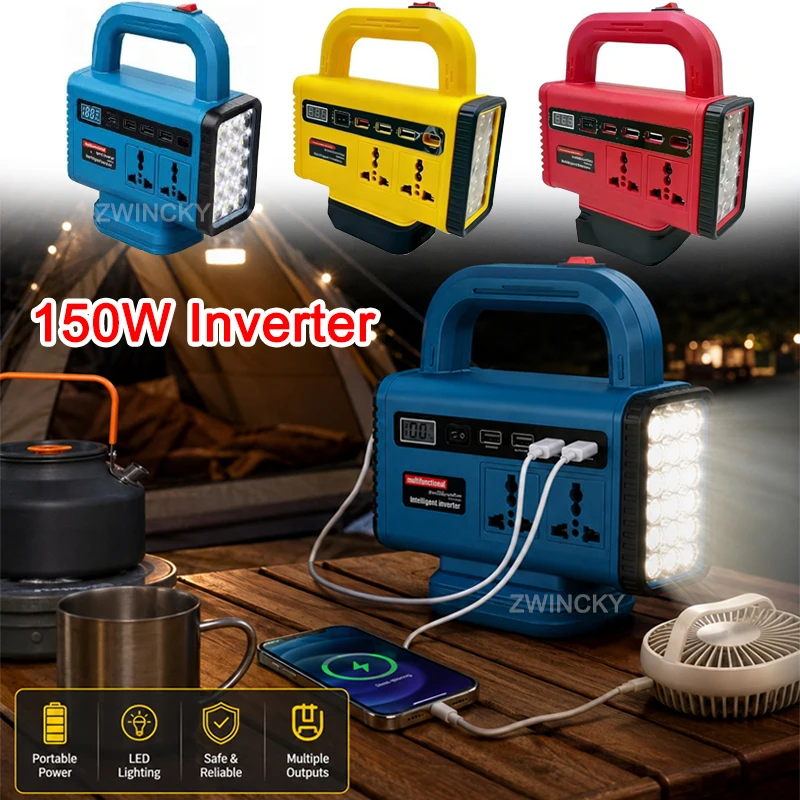 DC 18V To AC 220V Inverter Adapter For Makita/Dewal/Milwaukee Portable Power Inverter With Voltage Display USB Port LED Light