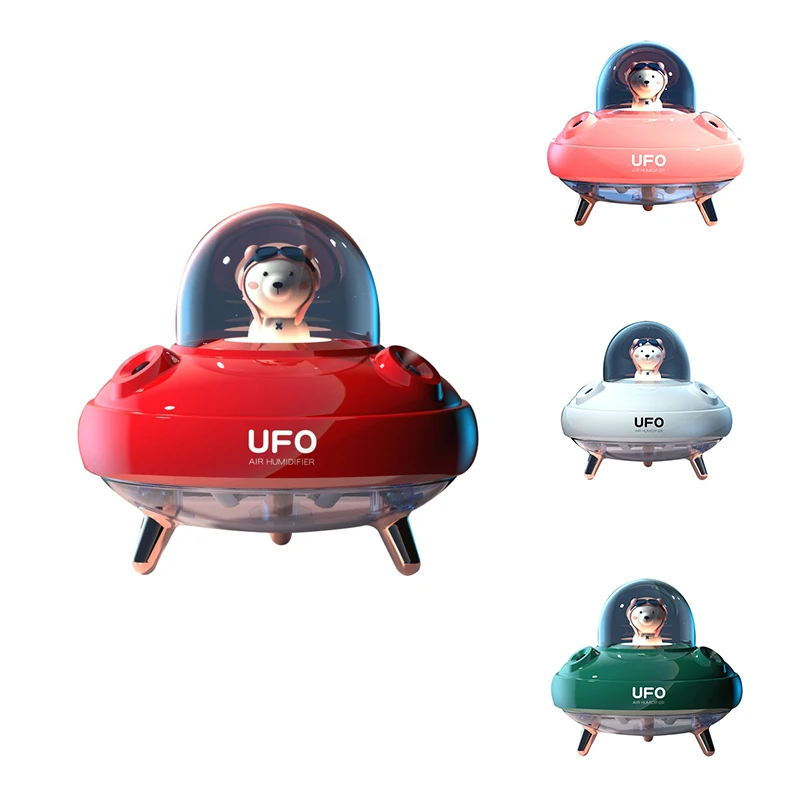 Humidificador UFO de doble boquilla, humidificador de aire de escritorio, lindo planeta, oso, luz LED, difusor ultrasónico de aceites esenciales