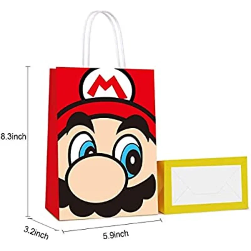 12PCS Super Mario Bros Anime Gift Bags Kraft Paper Pakcaging Candy Handheld Bag Cartoon Packing Kids Birthday Party Supplies