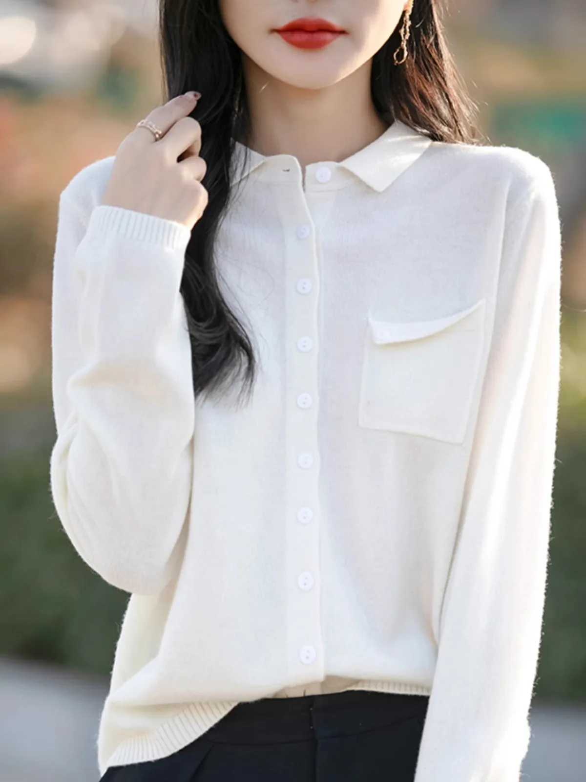 Frauen Strickjacken Einreiher Polo Kragen Lose Langen Ärmeln Herbst Winter Mode Koreanische Gestrickte Solide Rosa Pullover Jumper