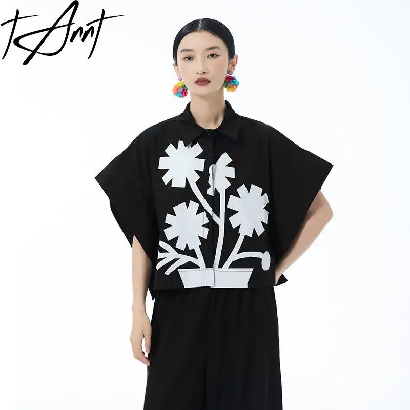 

Tannt Women Shirt Blouse Batwing Sleeve Printing Shorts Blouse Tops Black White Fashion Casual Summer Women Shirt Tops 2025 New