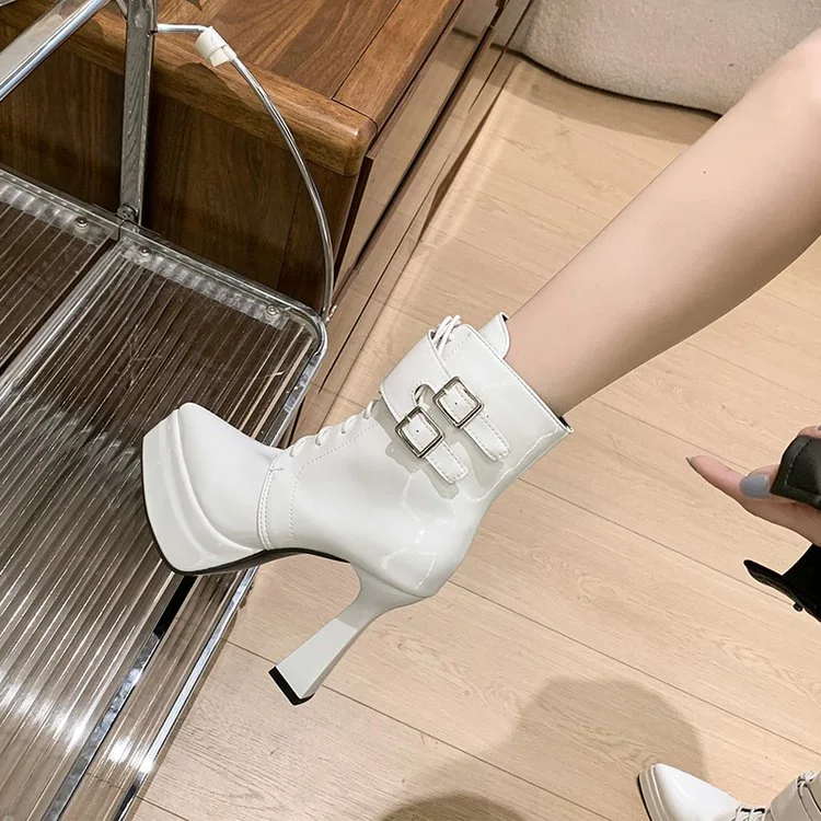 

Women's High Heel Short Boots 2026 New Pointed Toe Thick Bottom Rivet British Style Black Spring Autumn Seasonal Single Boot