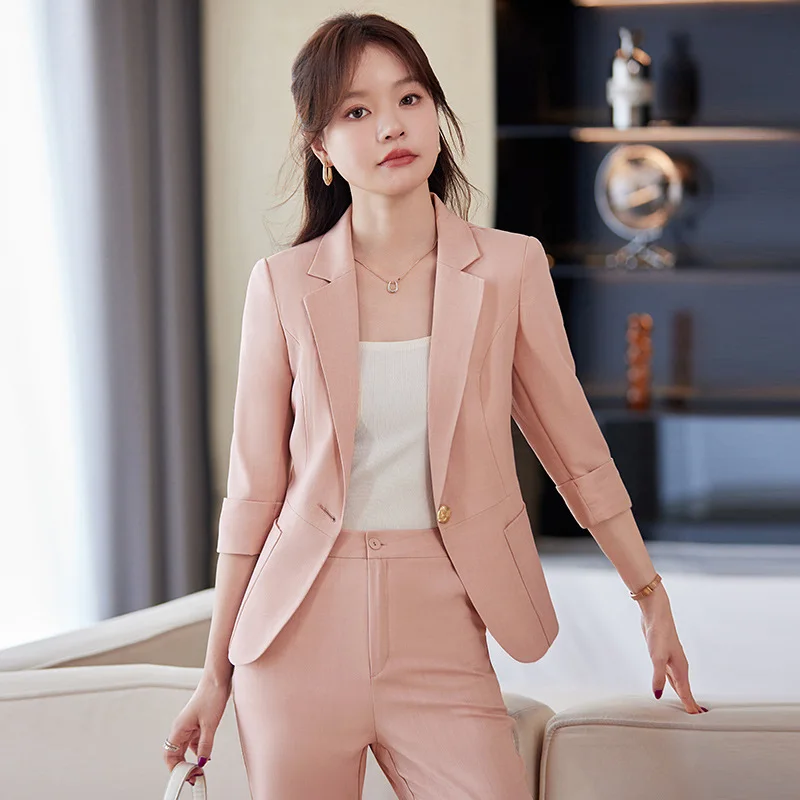 

Pink Suit Women's Spring and Autumn2024New Commuter High-Grade Elegant 3/4 Sleeves Small Suit Jacket