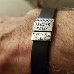 Customized Family Names Bracelet for Men Personalized Engraved Stainless Steel Beads Leather Bracelets Bangle Father's Day Gifts