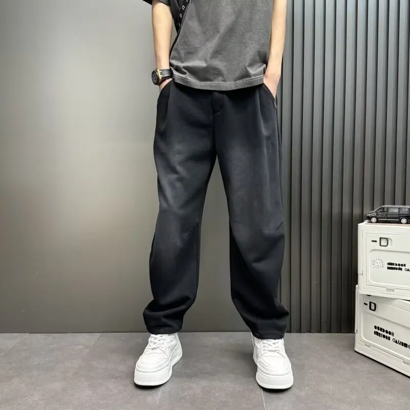 

Мужские весенние брюки 2025 года, новые американские повседневные свободные прямые широкие брюки с градиентом в стиле ретро, красивые брюки с изогнутыми ножками