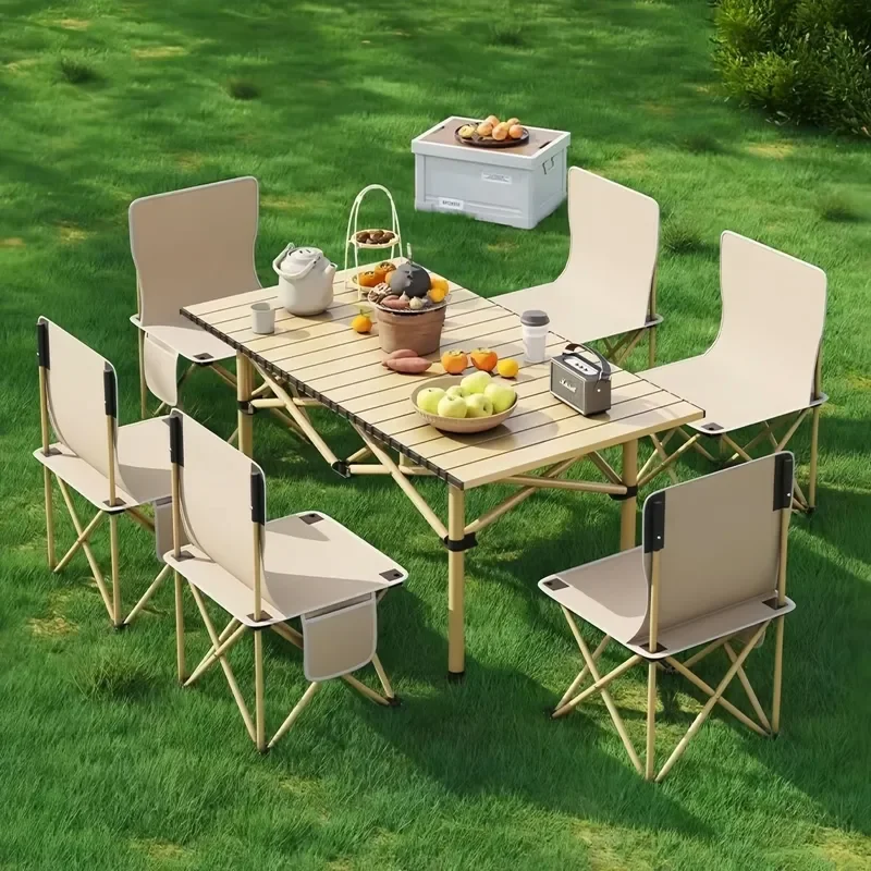 Portable Aluminum Alloy Folding Camping Table Rectangular Outdoor Picnic BBQ Desk Lightweight Compact for Travel Garden