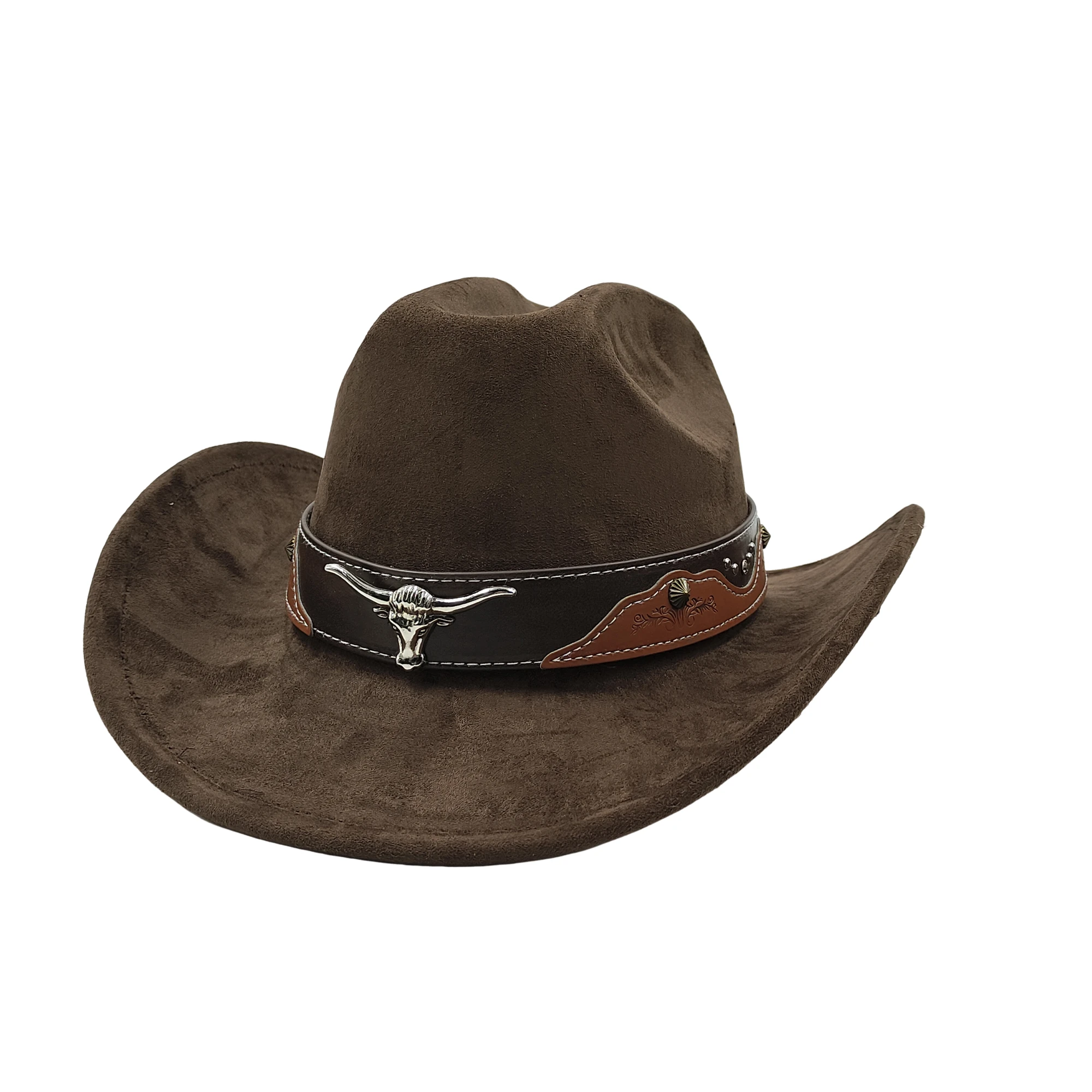 Krowa głowa Pasek Zamsz Skóra 7.5CM Western Cowboy Fedora Kapelusz Damski Męski Kościół Jazz Kapelusz Moda Podróż Impreza Kapelusz Denim Kapelusz