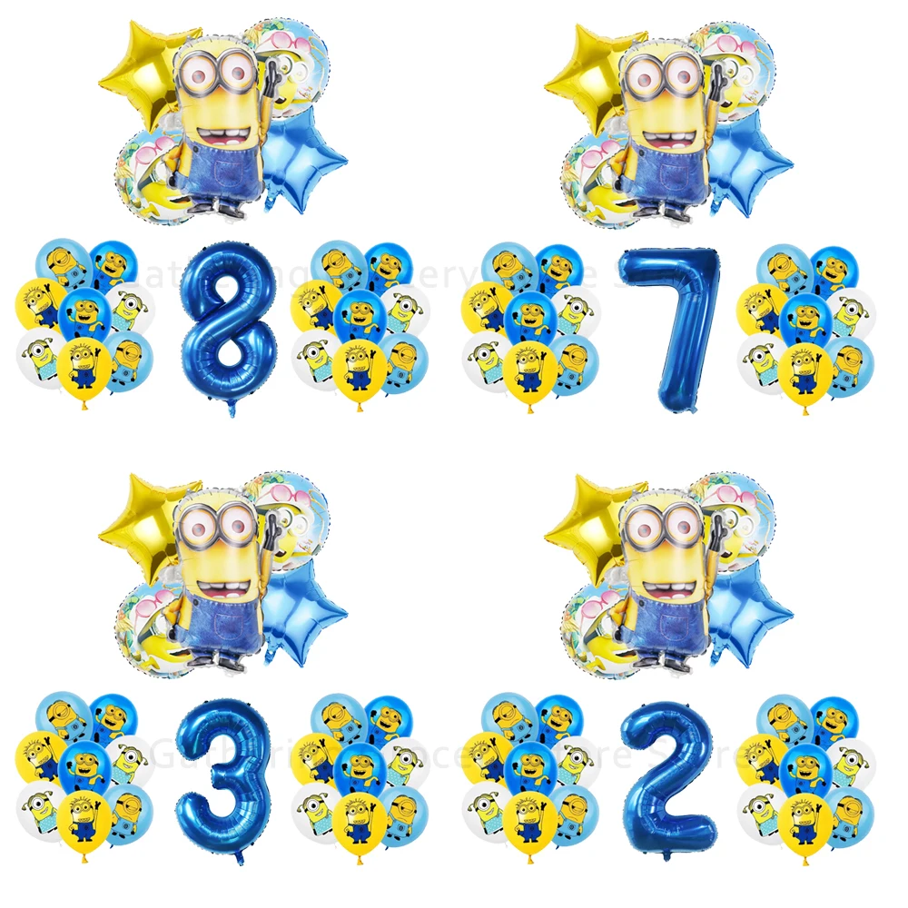 MINISO Minions Movie Foil Latex Ballon Party Accessories Party Supplies Decoration 1-9th 1 Year Old Anniversary Birthday Gifts