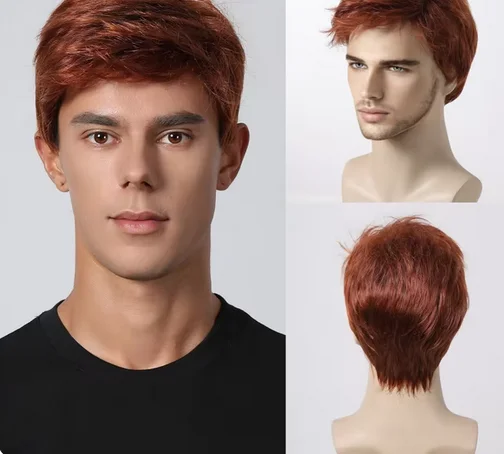 Perucas sintéticas masculinas curto pixie corte natural marrom peruca masculina em camadas reta bob peruca para traje diário cosplay perucas resistentes ao calor