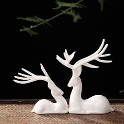 High-end Ceramic Porcelain Suet Jade Fairy Garden Deer Fawn Antlers Desktop Ornaments Animal Gifts Home Decoration Accessories