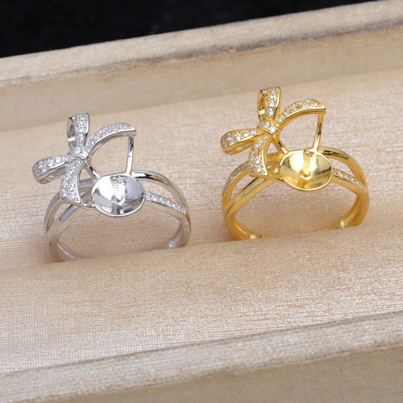 Форма банта из стерлингового серебра 925 пробы, регулируемые крепления для колец на палец, основа, фурнитура, компоненты ювелирных изделий для жемчуга 10-12 мм