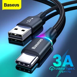 Baseus-LED 조명 USB c형 고속 충전 케이블, 삼성 샤오미 레드미 휴대폰용 마이크로 USB 데이터 케이블 USBC 와이어 코드 3M