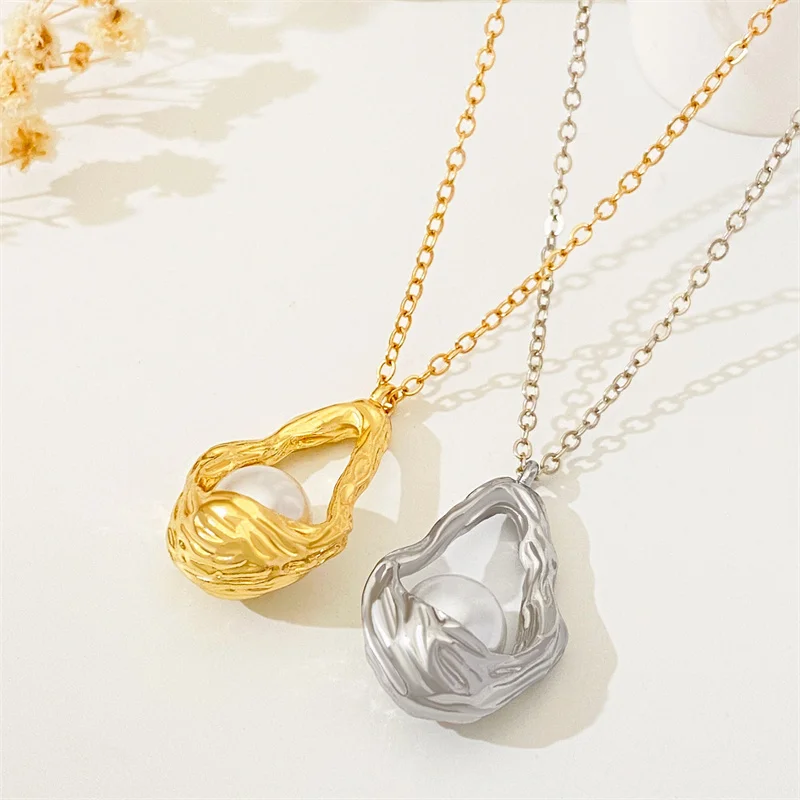 Simple Pearl Flower Basket Necklace for Women Korean Style Flower Basket Shaped Pendant Chain DIY Jewelry Girlfriends Party Gift