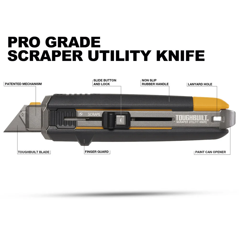 TOUGHBUILT Scraper Utility Knife with 5 Blades Glass Scraper Cleaning Walls Table Tops Floors TB-H4S5-01