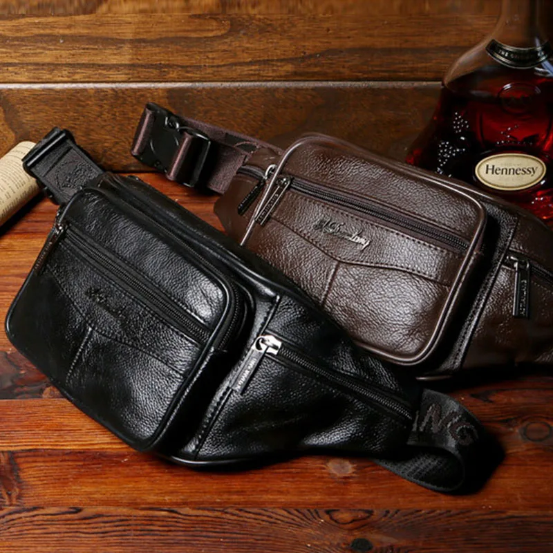 New Leather Waist Bag Men Fanny Pack Men Brand Leather Pouch Men High Capacity Waterproof Hip Bag Black Belt Bag Big Kidney Bags