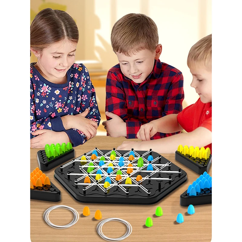 Chain Triangle Chess Game Triggle Rubber Band Game Educational Interactive Game Battle Set For Family Party Gift Box 30*27CM